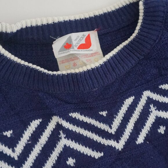 Vintage Tricot Boutique Blue Knit w Red White Design Crewneck Sweater L - Picture 9 of 9